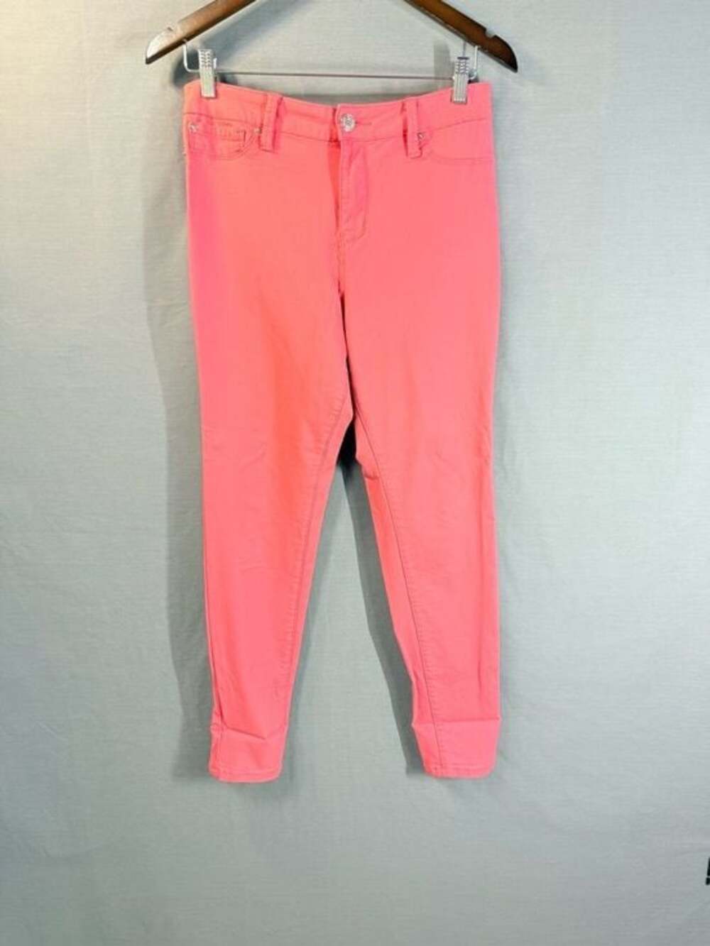 YMI Women's Hyperstretch Mid-Rise Skinny Pants Coral Pink Size large